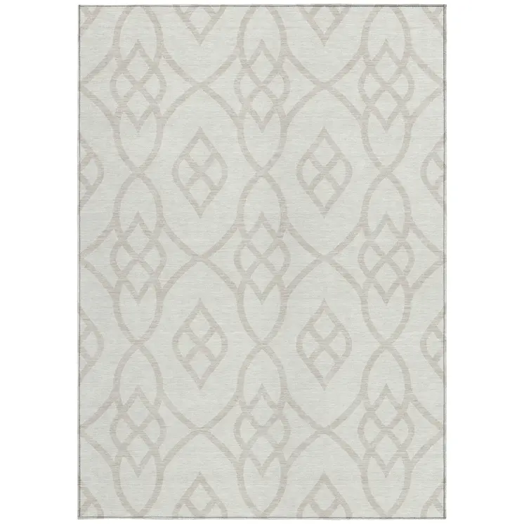 5' X 8' Ivory And Gray Trellis Washable Indoor Outdoor Area Rug