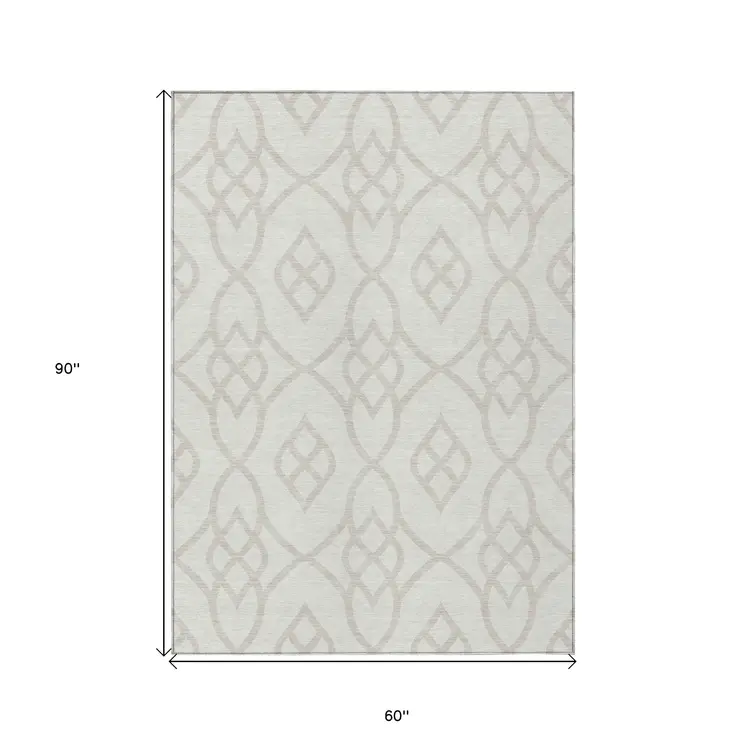 5' X 8' Ivory And Gray Trellis Washable Indoor Outdoor Area Rug