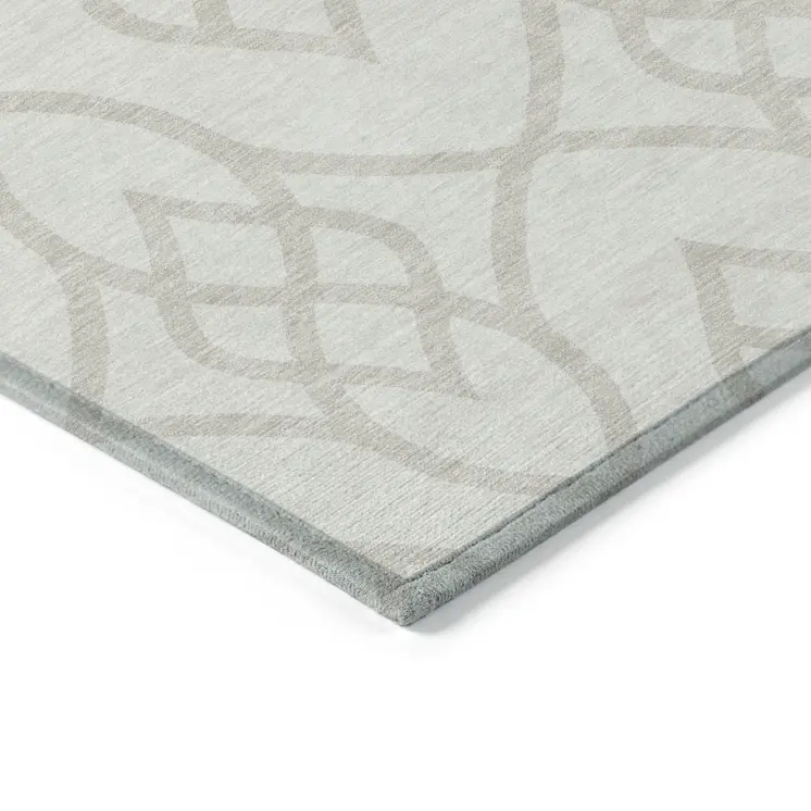 8' Ivory And Gray Round Trellis Washable Indoor Outdoor Area Rug