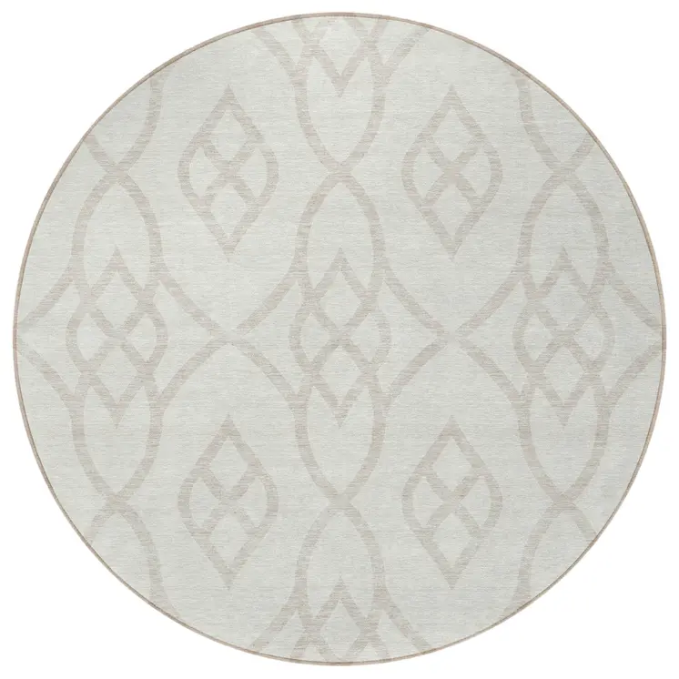 8' Ivory And Gray Round Trellis Washable Indoor Outdoor Area Rug