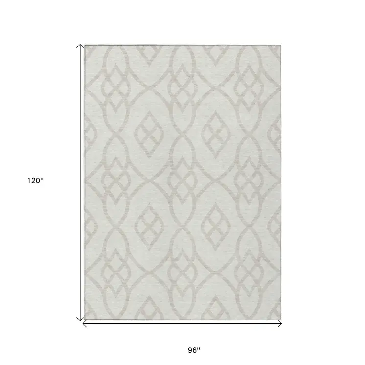 8' X 10' Ivory And Gray Trellis Washable Indoor Outdoor Area Rug