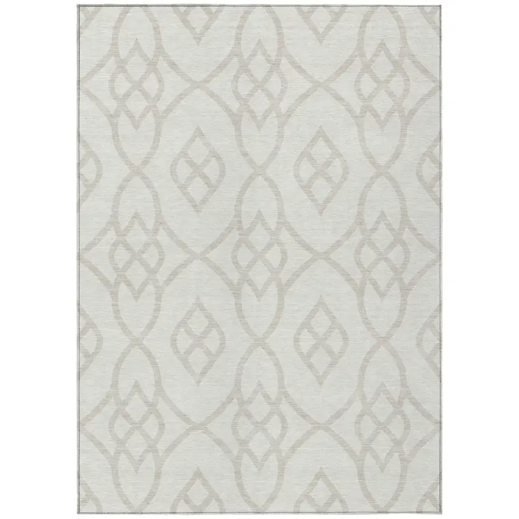 8' X 10' Ivory And Gray Trellis Washable Indoor Outdoor Area Rug