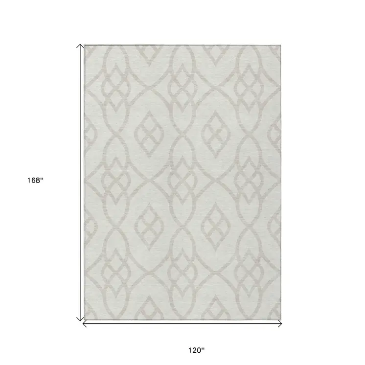 10' X 14' Ivory And Gray Trellis Washable Indoor Outdoor Area Rug