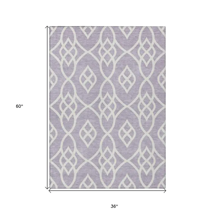 3' X 5' Lavender And Ivory Trellis Washable Indoor Outdoor Area Rug