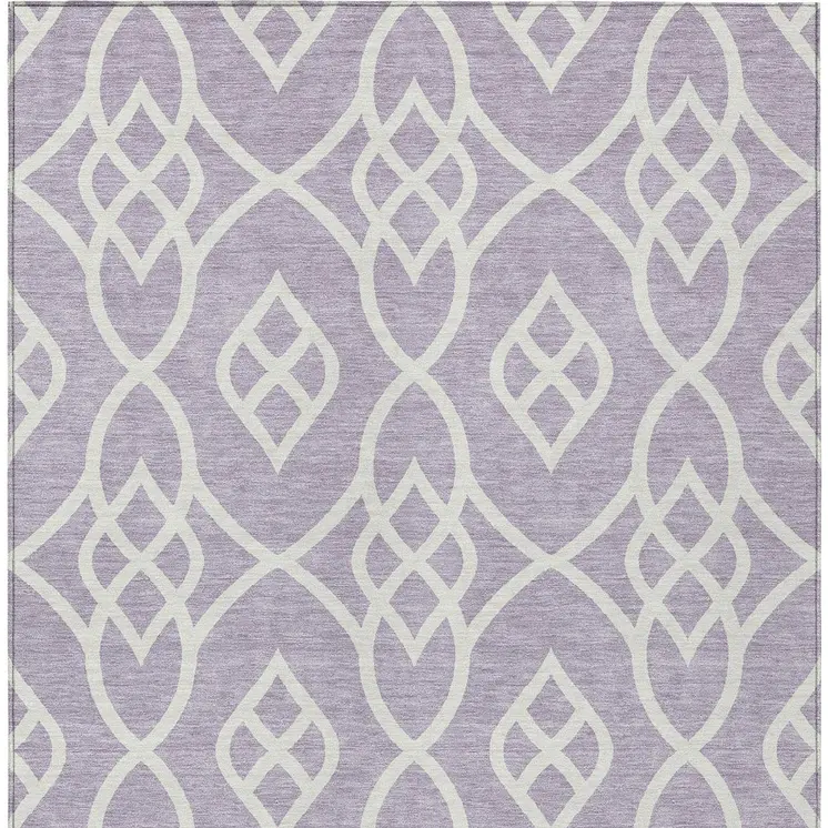 5' X 8' Lavender And Ivory Trellis Washable Indoor Outdoor Area Rug