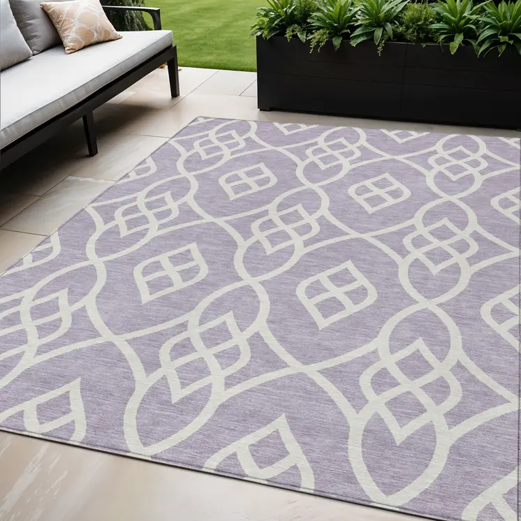 5' X 8' Lavender And Ivory Trellis Washable Indoor Outdoor Area Rug