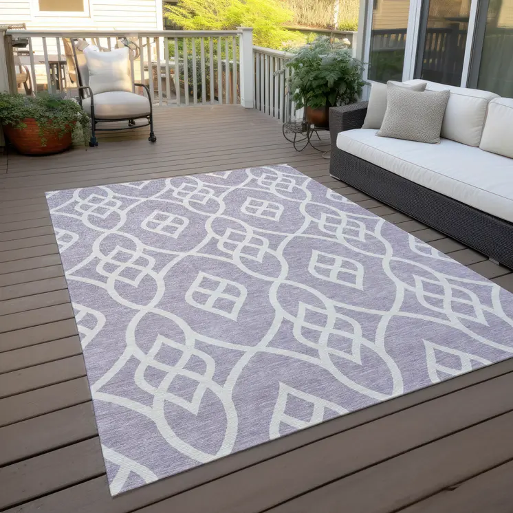 5' X 8' Lavender And Ivory Trellis Washable Indoor Outdoor Area Rug