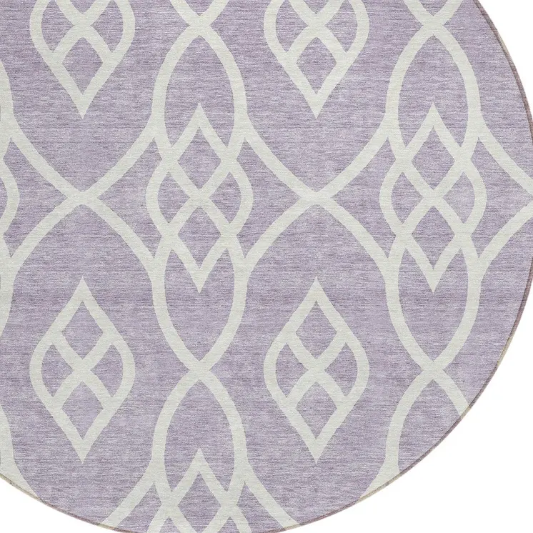 8' Lavender And Ivory Round Trellis Washable Indoor Outdoor Area Rug