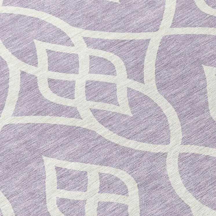 8' Lavender And Ivory Round Trellis Washable Indoor Outdoor Area Rug