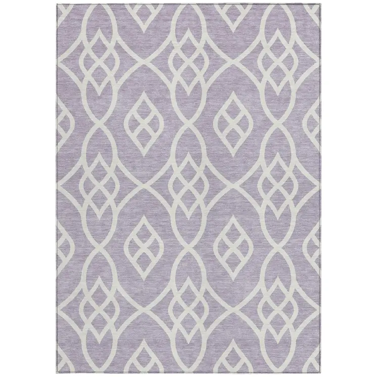 8' X 10' Lavender And Ivory Trellis Washable Indoor Outdoor Area Rug