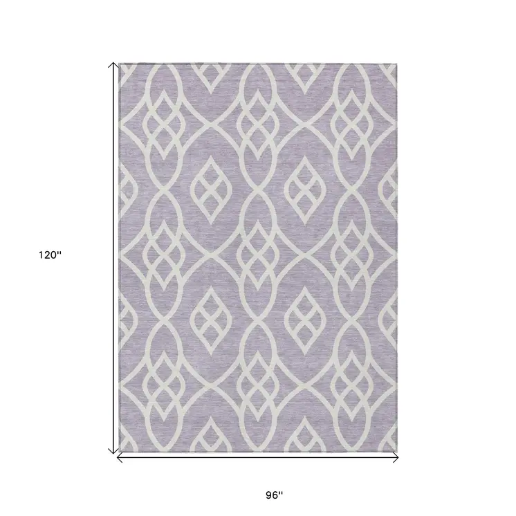 8' X 10' Lavender And Ivory Trellis Washable Indoor Outdoor Area Rug