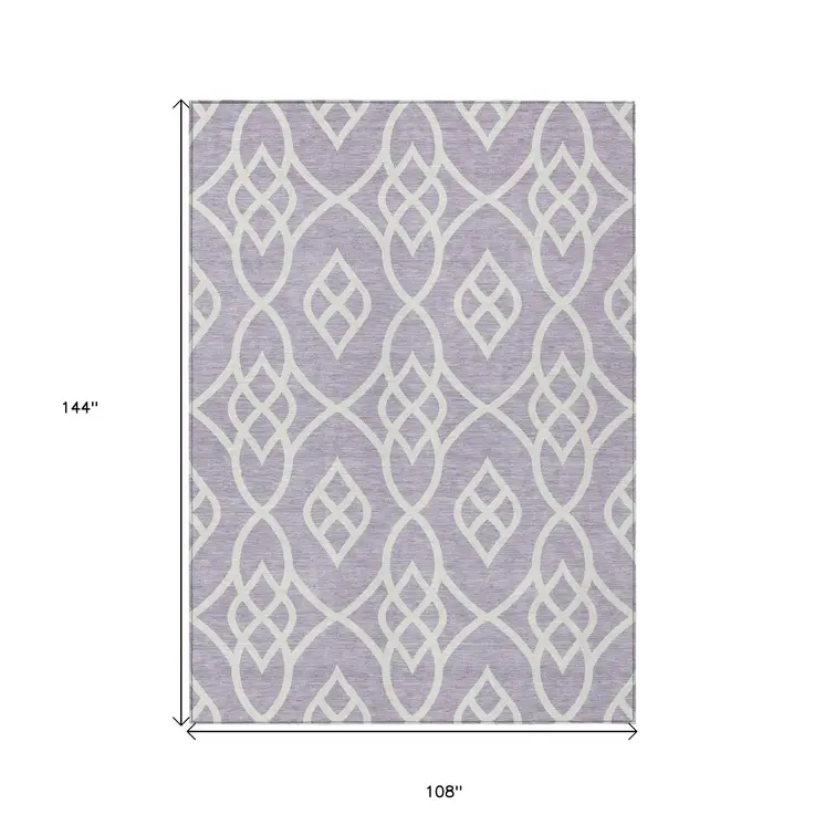 9' X 12' Lavender And Ivory Trellis Washable Indoor Outdoor Area Rug