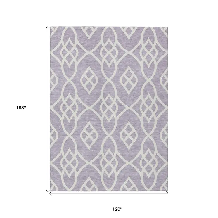 10' X 14' Lavender And Ivory Trellis Washable Indoor Outdoor Area Rug