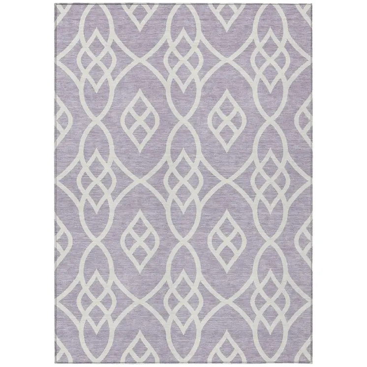 10' X 14' Lavender And Ivory Trellis Washable Indoor Outdoor Area Rug