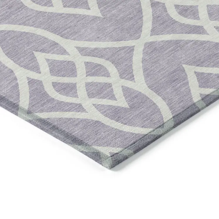 10' X 14' Lavender And Ivory Trellis Washable Indoor Outdoor Area Rug