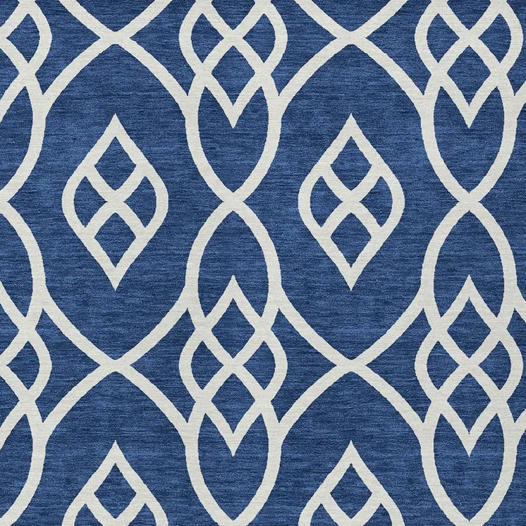 8' X 10' Navy Blue And Ivory Trellis Washable Indoor Outdoor Area Rug