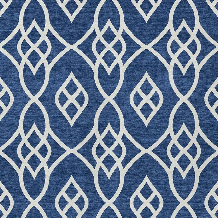 10' X 14' Navy Blue And Ivory Trellis Washable Indoor Outdoor Area Rug