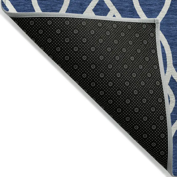 10' X 14' Navy Blue And Ivory Trellis Washable Indoor Outdoor Area Rug