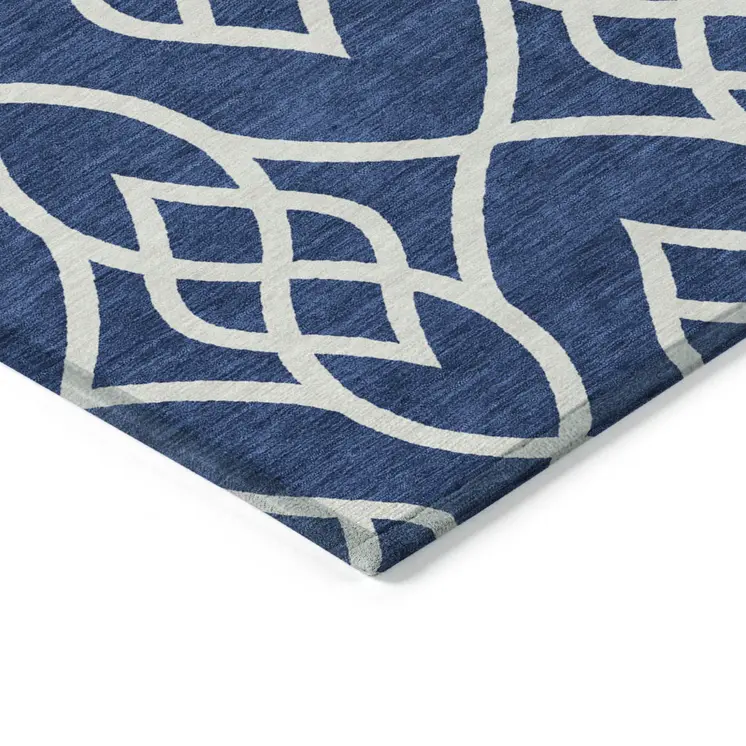 10' X 14' Navy Blue And Ivory Trellis Washable Indoor Outdoor Area Rug