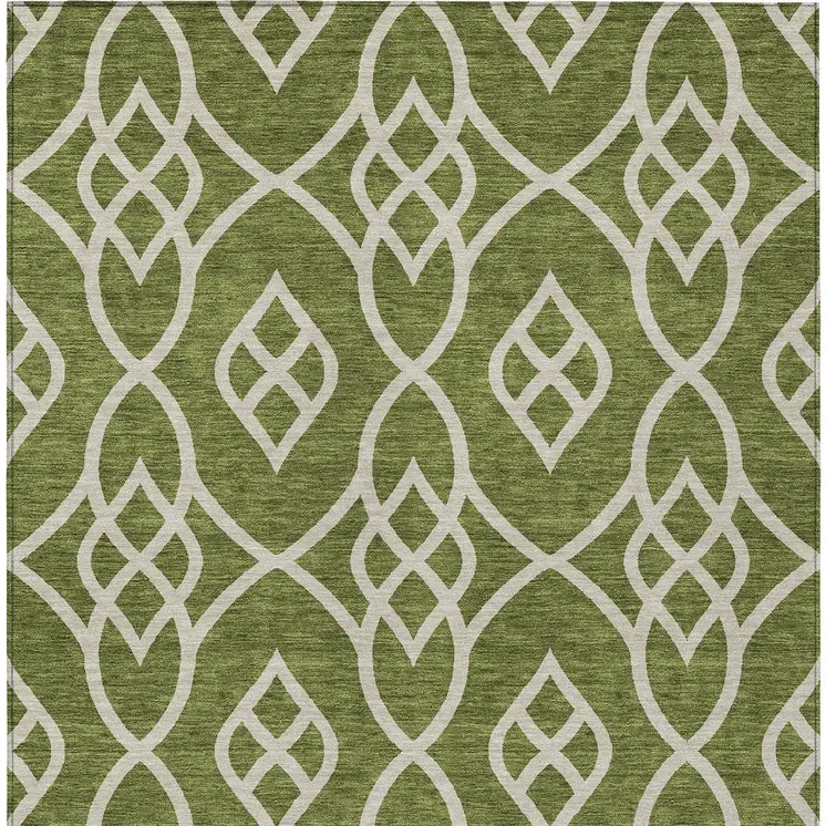 3' X 5' Olive Green And Ivory Trellis Washable Indoor Outdoor Area Rug