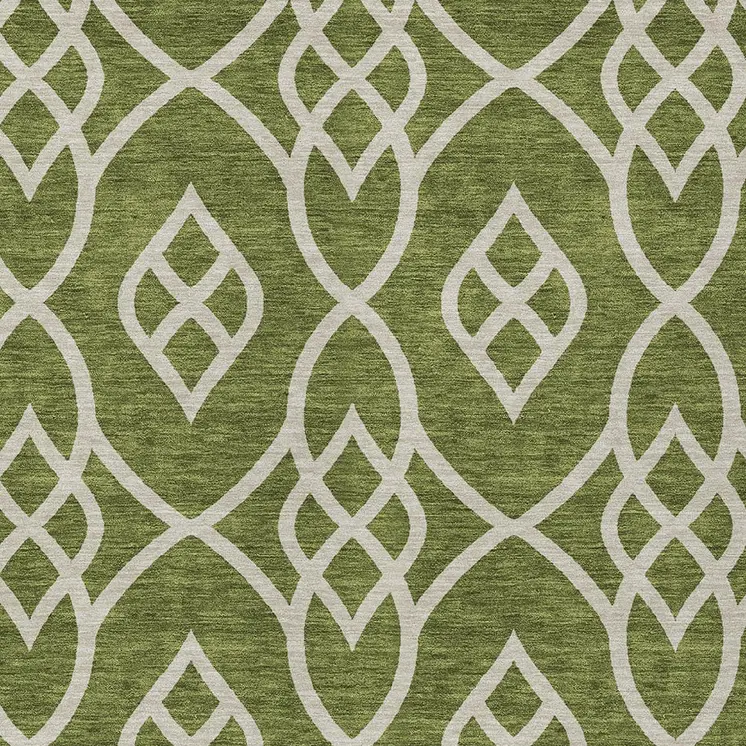 3' X 5' Olive Green And Ivory Trellis Washable Indoor Outdoor Area Rug