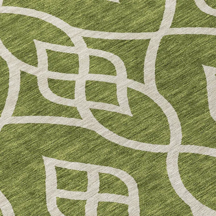 8' Olive Green And Ivory Round Trellis Washable Indoor Outdoor Area Rug