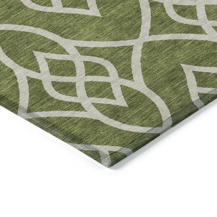 8' X 10' Olive Green And Ivory Trellis Washable Indoor Outdoor Area Rug