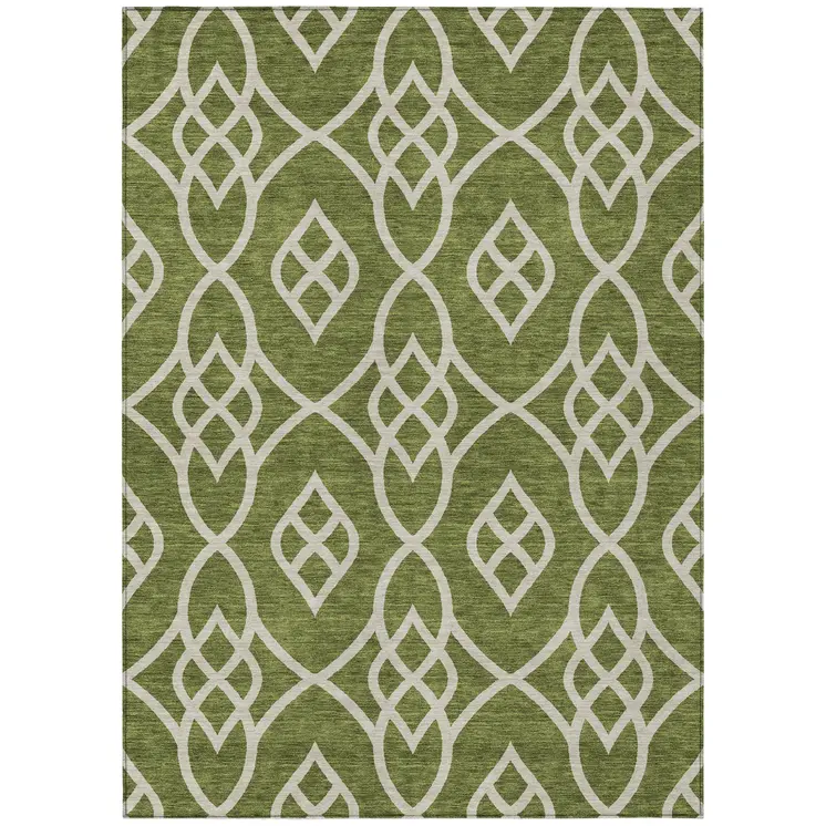 9' X 12' Olive Green And Ivory Trellis Washable Indoor Outdoor Area Rug