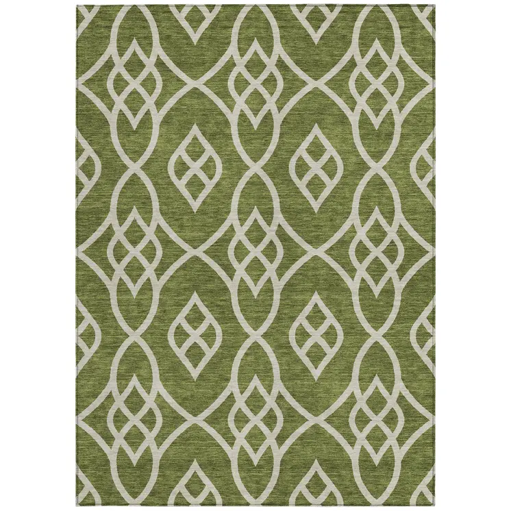 9' X 12' Olive Green And Ivory Trellis Washable Indoor Outdoor Area Rug