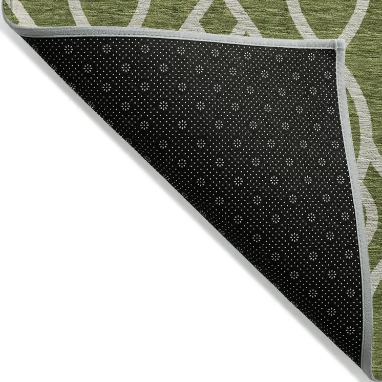 10' X 14' Olive Green And Ivory Trellis Washable Indoor Outdoor Area Rug