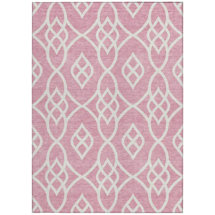 3' X 5' Pink And Ivory Trellis Washable Indoor Outdoor Area Rug