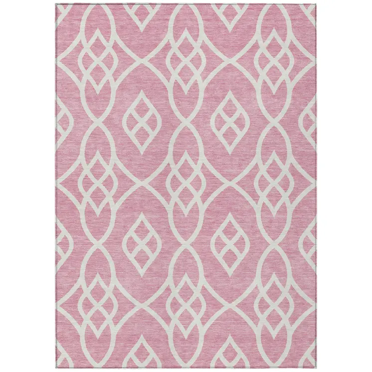 3' X 5' Pink And Ivory Trellis Washable Indoor Outdoor Area Rug