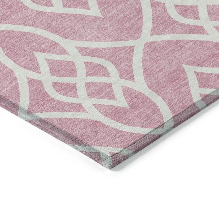 3' X 5' Pink And Ivory Trellis Washable Indoor Outdoor Area Rug