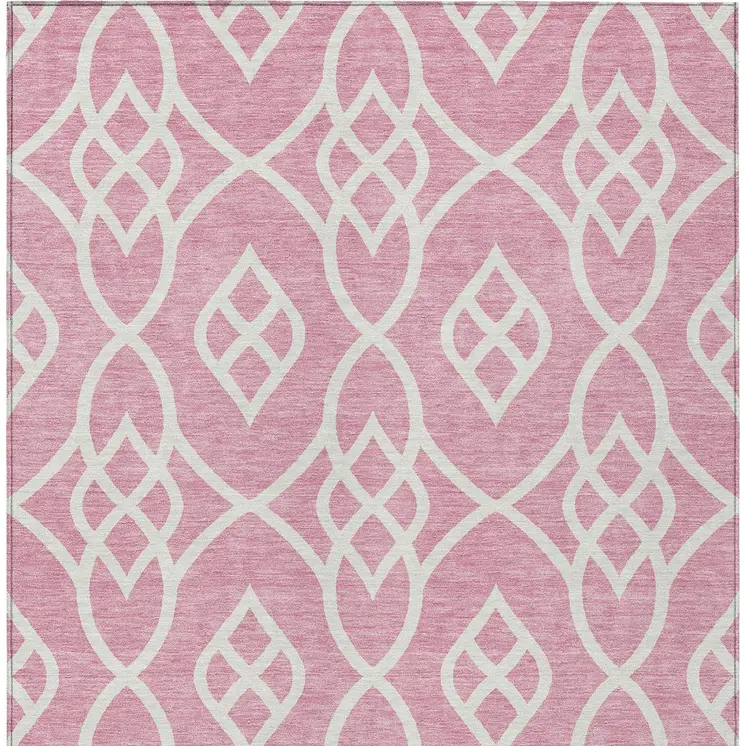 8' X 10' Pink And Ivory Trellis Washable Indoor Outdoor Area Rug