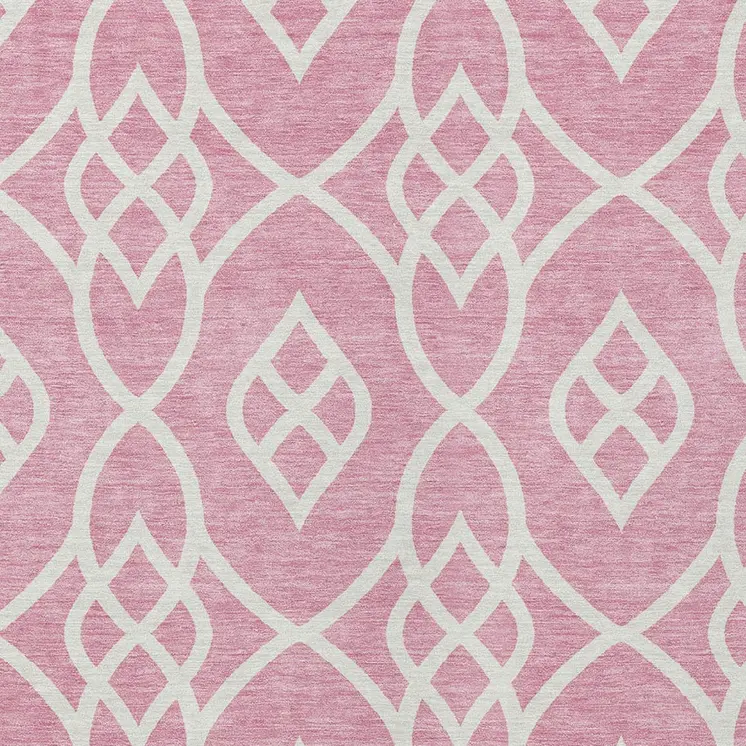 8' X 10' Pink And Ivory Trellis Washable Indoor Outdoor Area Rug