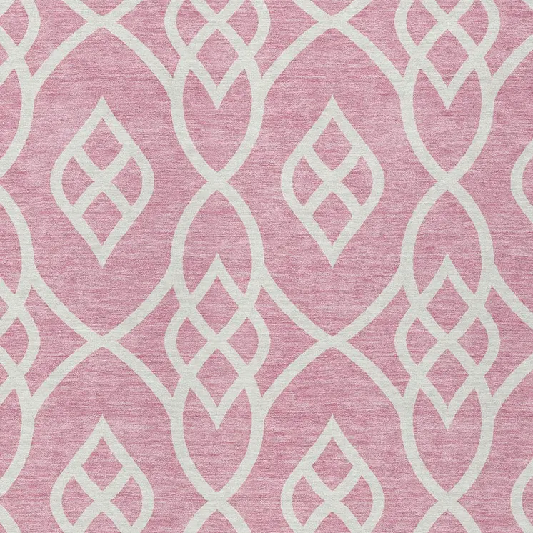 9' X 12' Pink And Ivory Trellis Washable Indoor Outdoor Area Rug