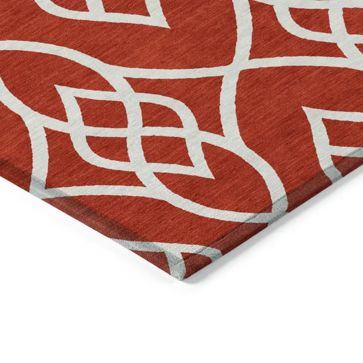 5' X 8' Red And Ivory Trellis Washable Indoor Outdoor Area Rug