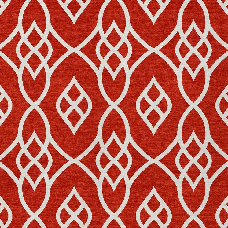 9' X 12' Red And Ivory Trellis Washable Indoor Outdoor Area Rug