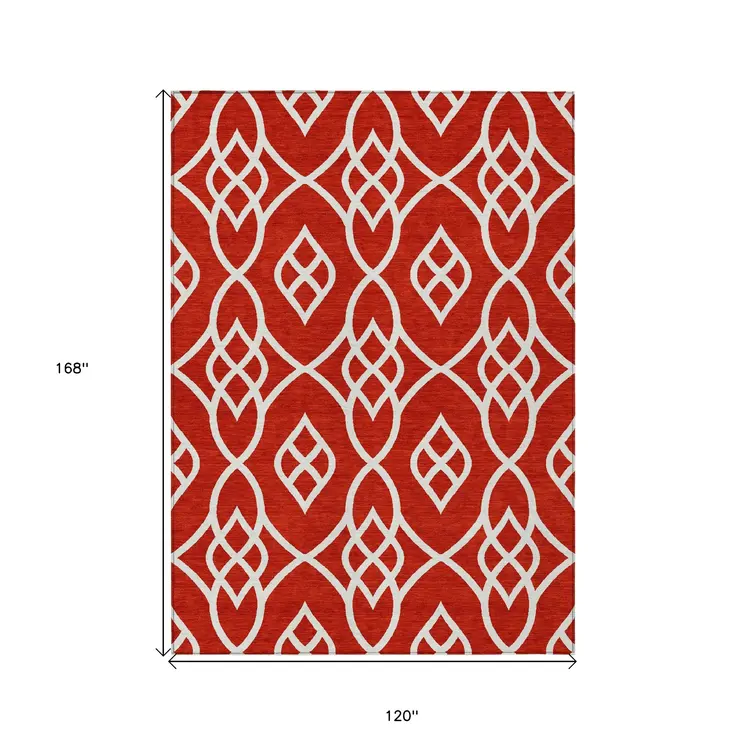 10' X 14' Red And Ivory Trellis Washable Indoor Outdoor Area Rug