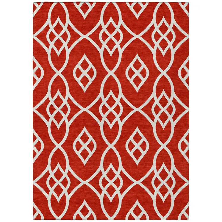 10' X 14' Red And Ivory Trellis Washable Indoor Outdoor Area Rug