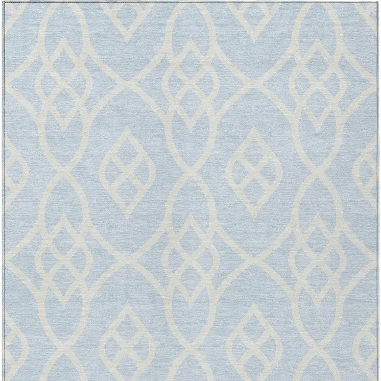 5' X 8' Sky Blue And Ivory Trellis Washable Indoor Outdoor Area Rug