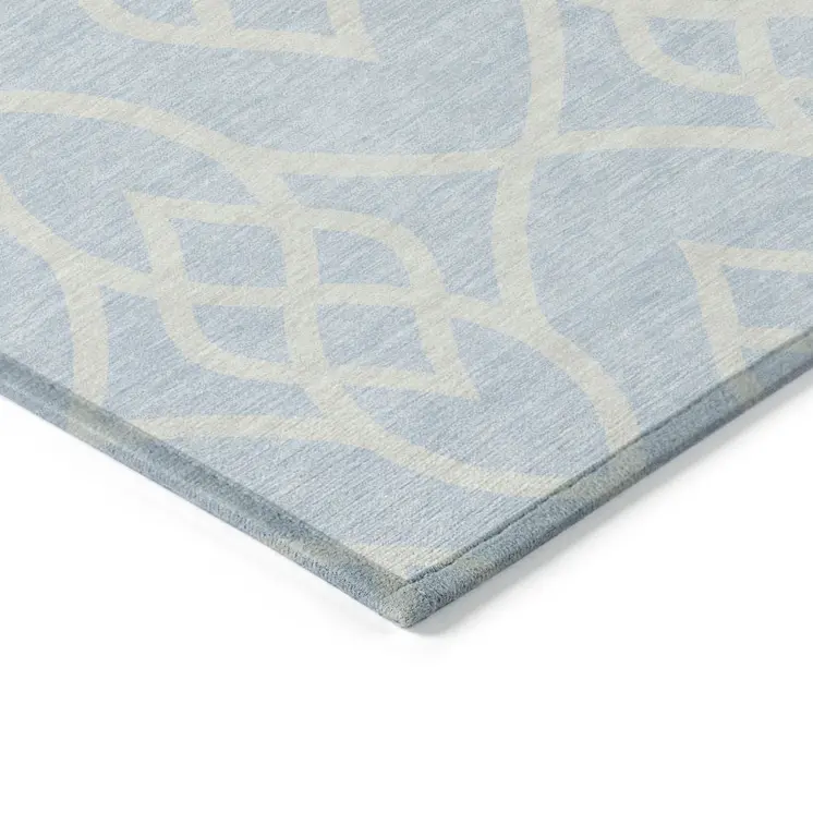 5' X 8' Sky Blue And Ivory Trellis Washable Indoor Outdoor Area Rug