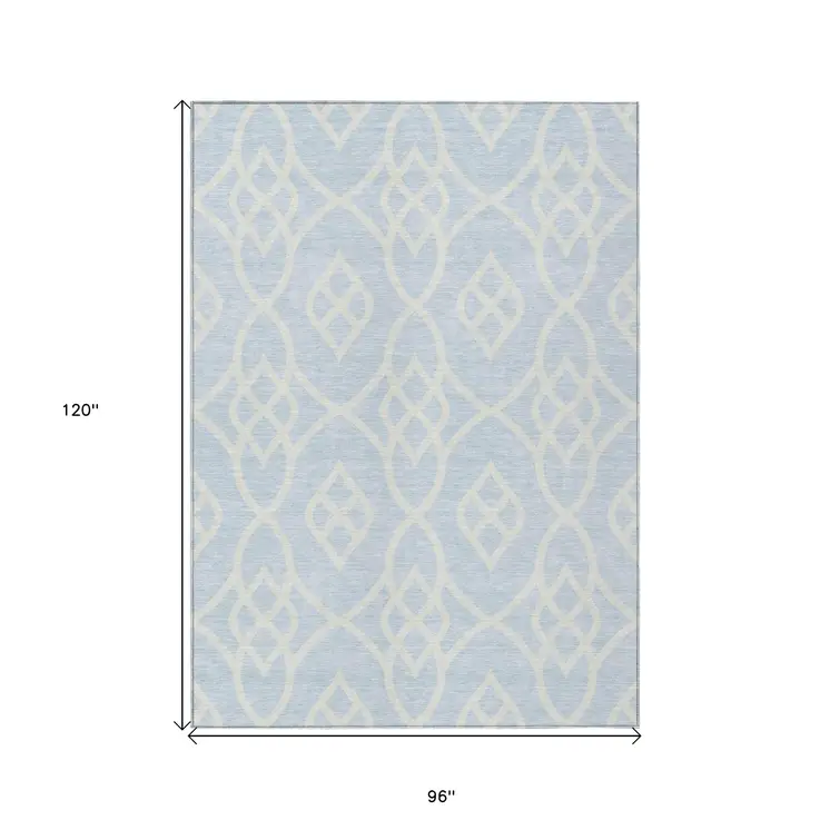 8' X 10' Sky Blue And Ivory Trellis Washable Indoor Outdoor Area Rug
