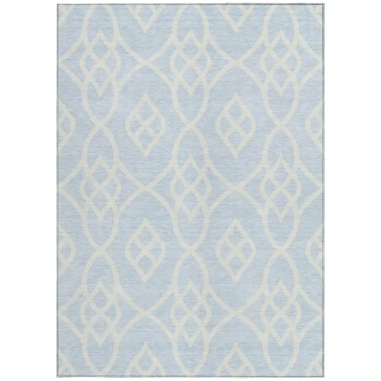 9' X 12' Sky Blue And Ivory Trellis Washable Indoor Outdoor Area Rug