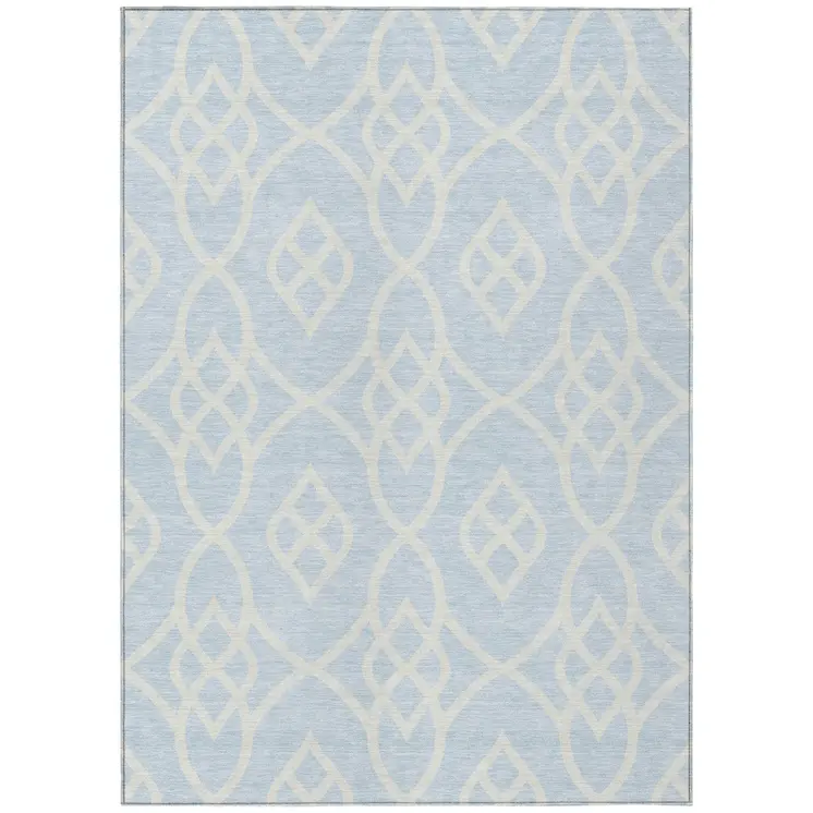 9' X 12' Sky Blue And Ivory Trellis Washable Indoor Outdoor Area Rug