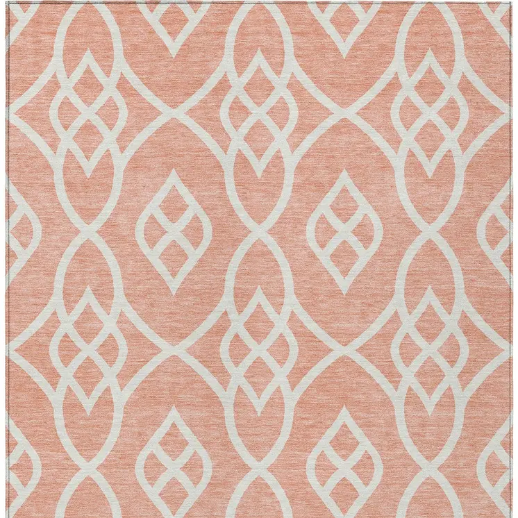 3' X 5' Salmon And Ivory Trellis Washable Indoor Outdoor Area Rug