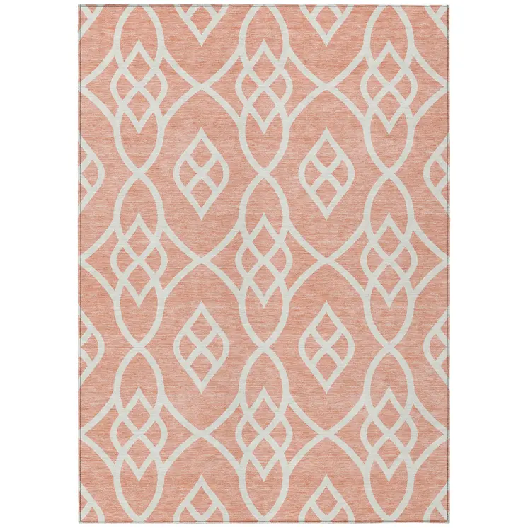 3' X 5' Salmon And Ivory Trellis Washable Indoor Outdoor Area Rug