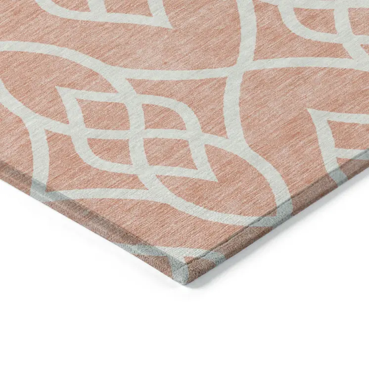 3' X 5' Salmon And Ivory Trellis Washable Indoor Outdoor Area Rug