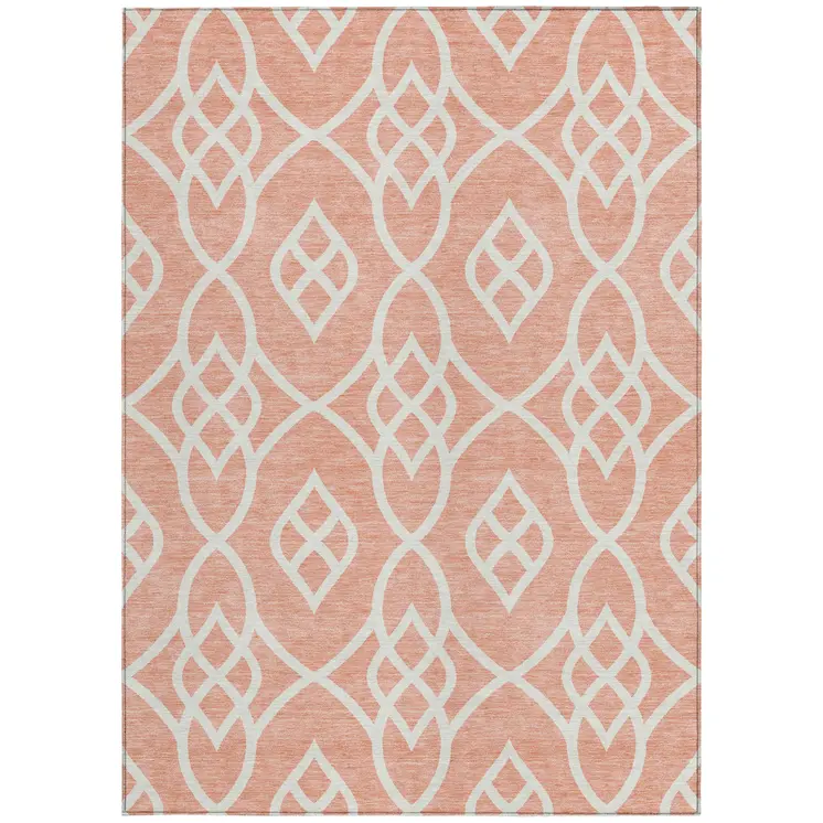 5' X 8' Salmon And Ivory Trellis Washable Indoor Outdoor Area Rug