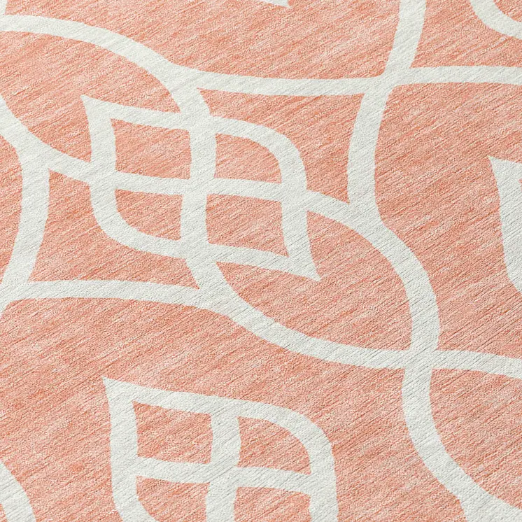8' Salmon And Ivory Round Trellis Washable Indoor Outdoor Area Rug